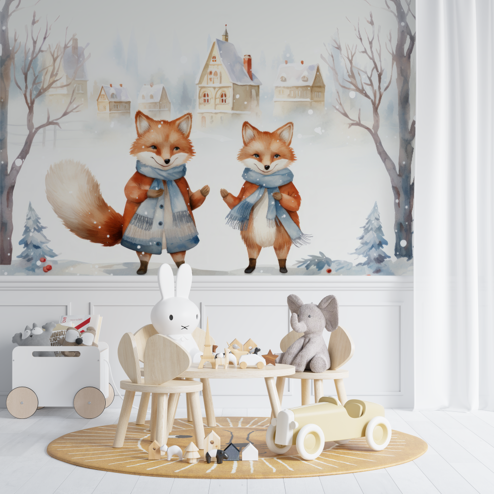 Papier peint chambre bebe renards chambre de bebe