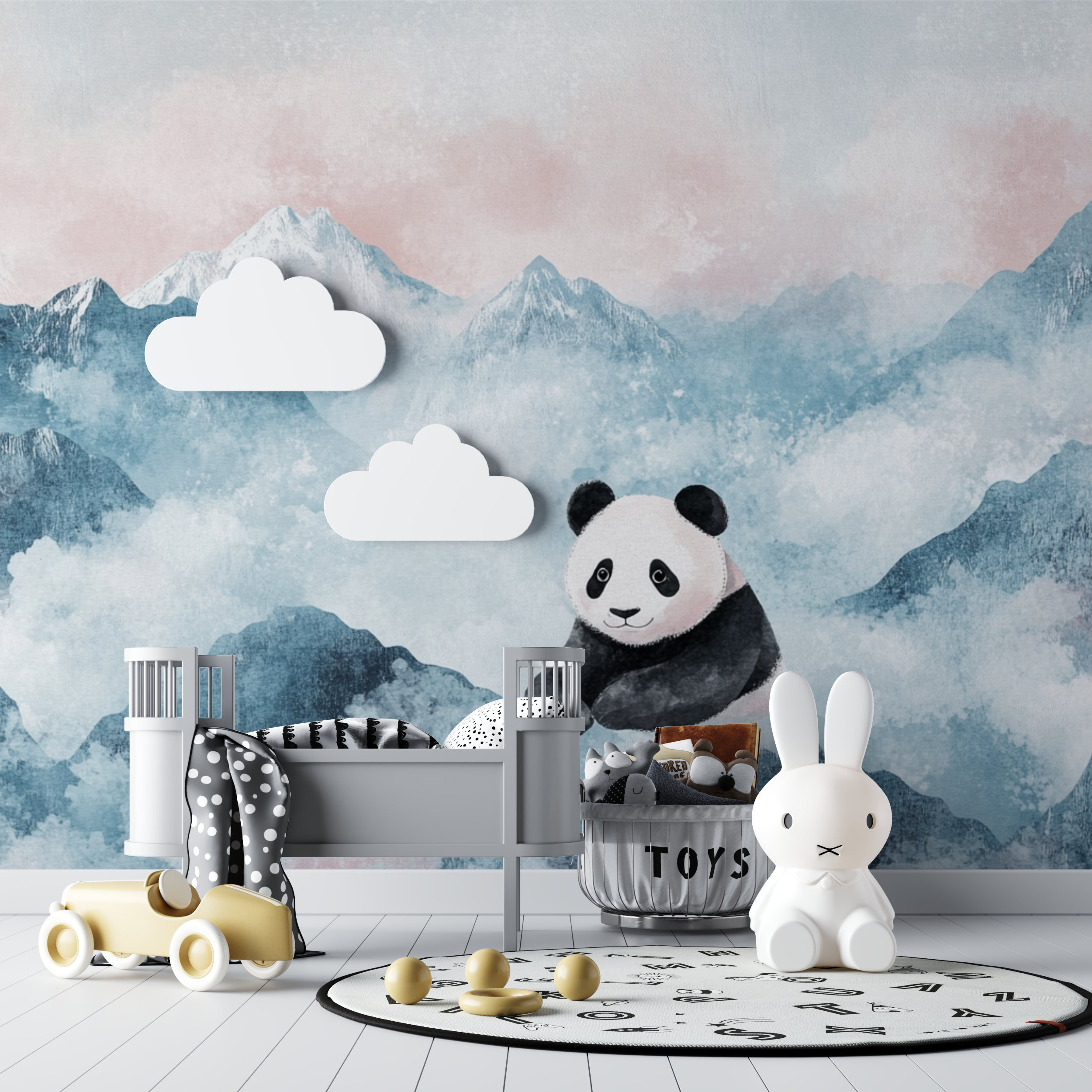 Papier peint panda et montagnes douces bebe tipi
