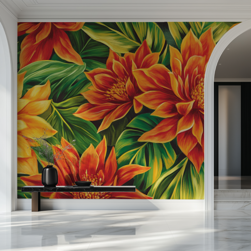 Papier peint fleur tropical salon beau