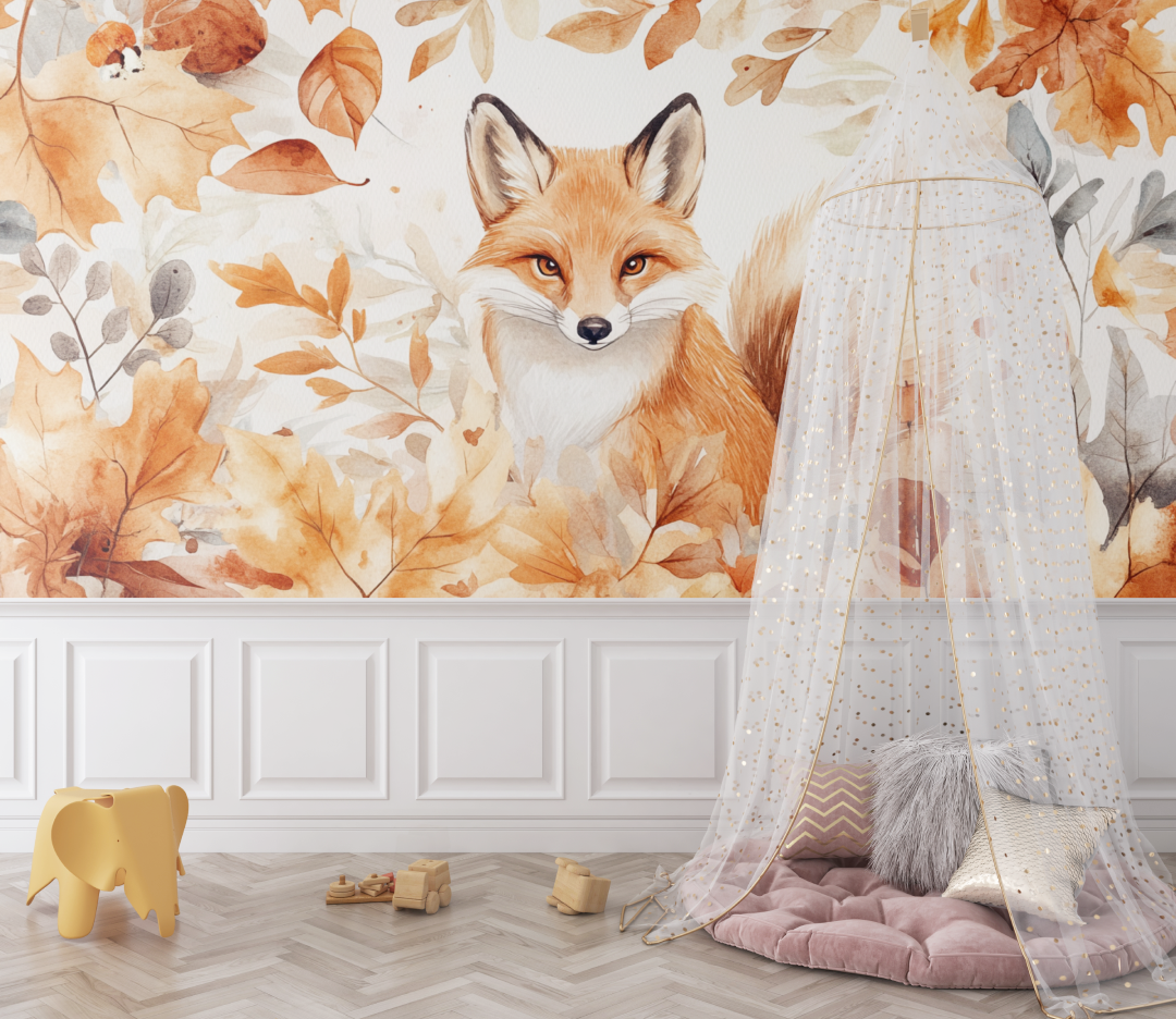 Papier peint renard en automne bebe