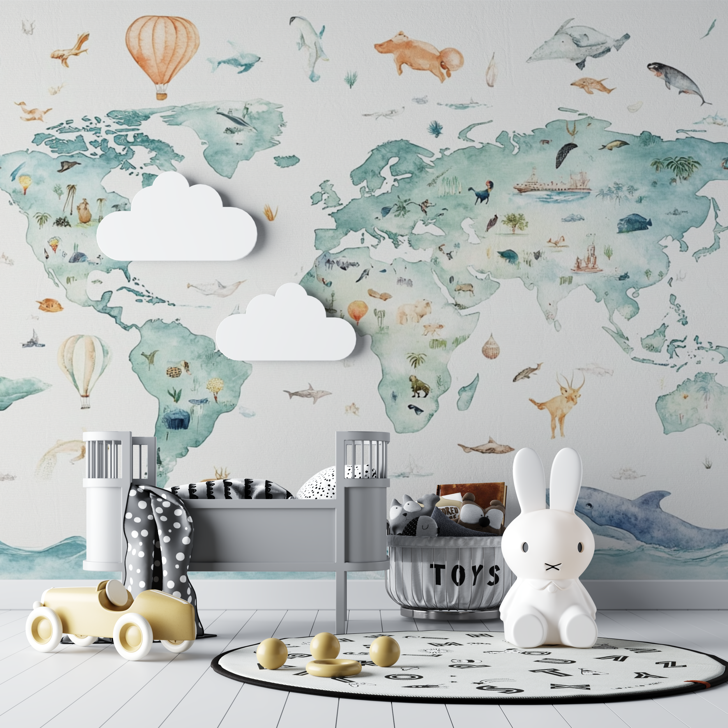 Papier peint carte du monde animaux bebe tipi