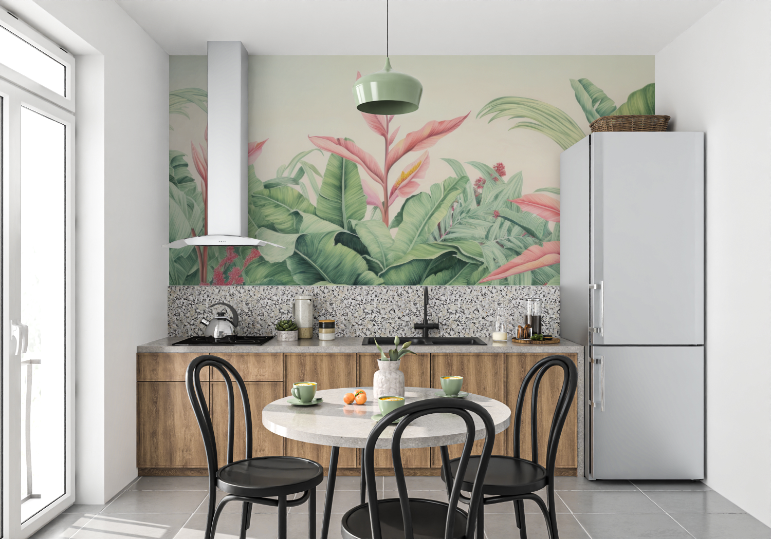 Papier peint aquarelle tropicale mur cuisine