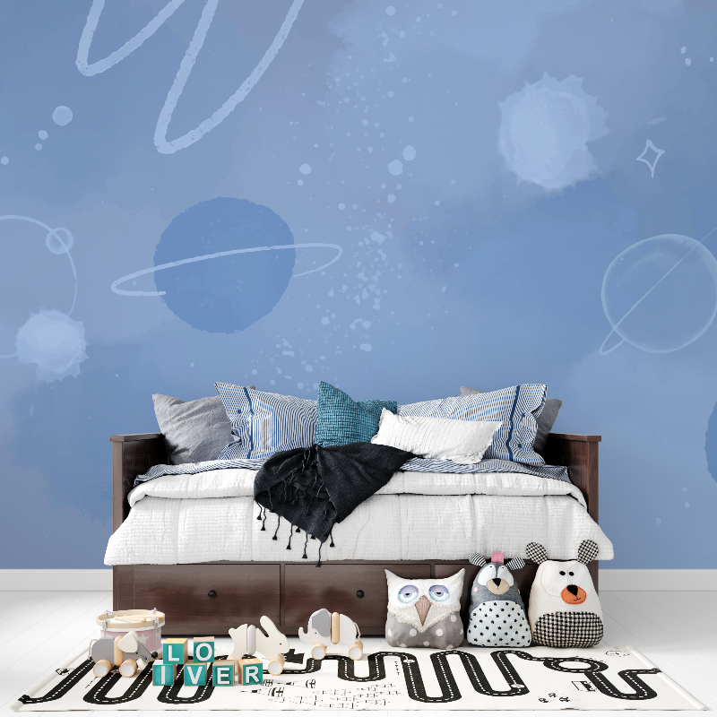 Papier peint chambre garcon espace bleu panoramique garcon
