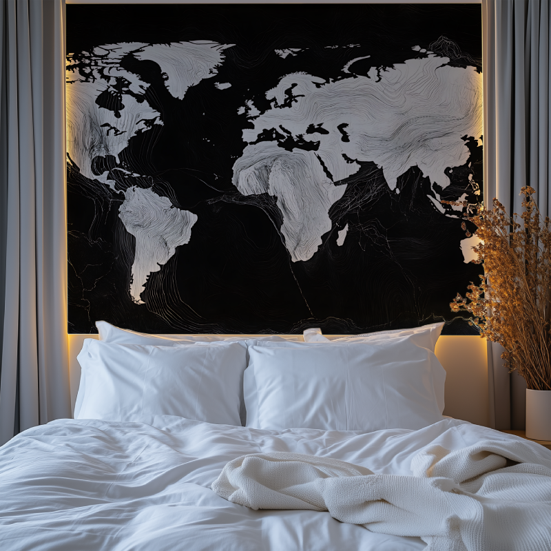 Papier peint carte du monde noir design chambre tendanc