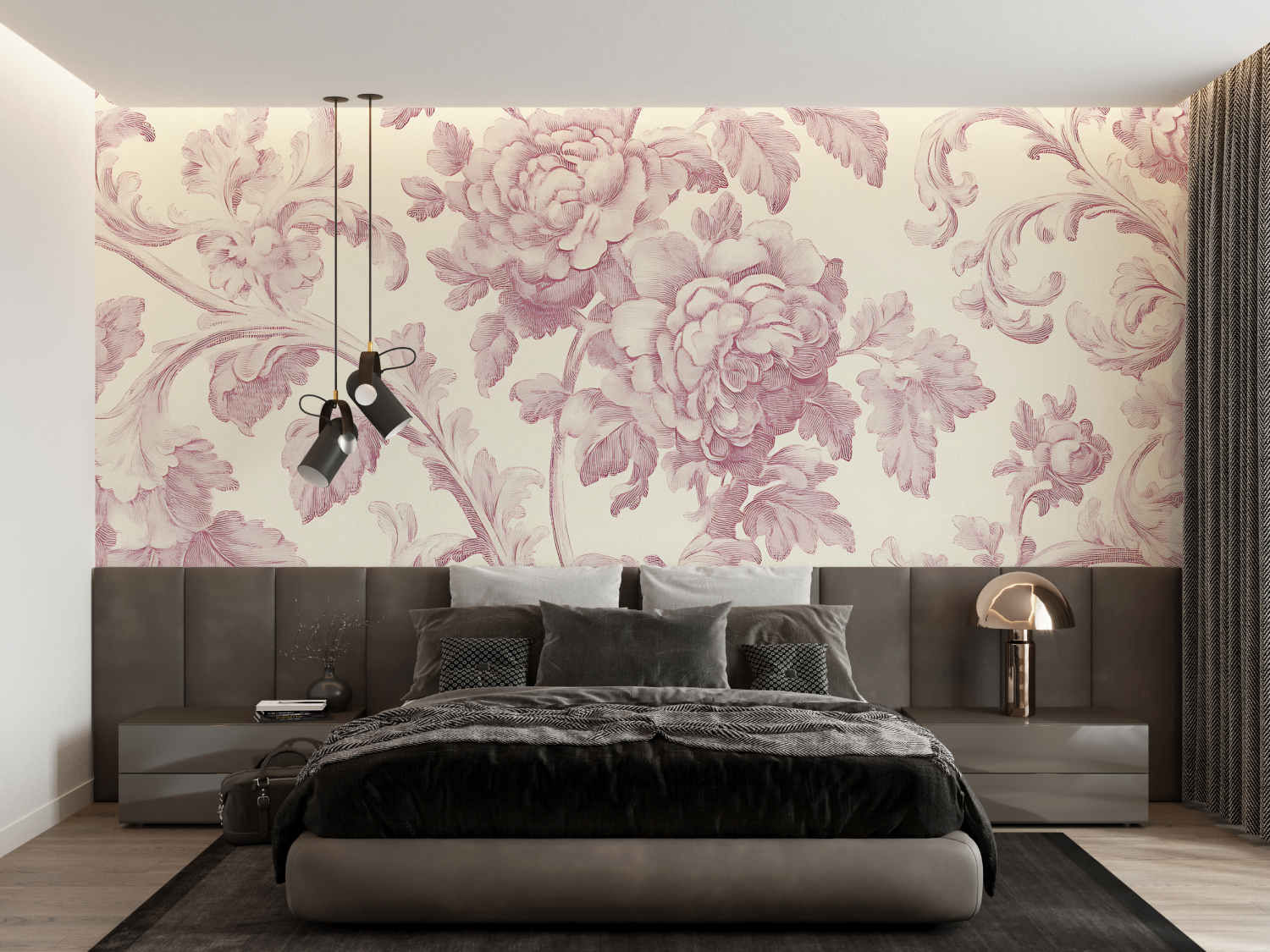 Papier Peint Toile De Jouy Rose Pale - panoramique tendance