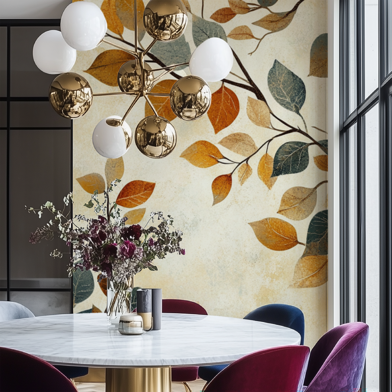 Papier peint arbre ethnique chic salon chaise