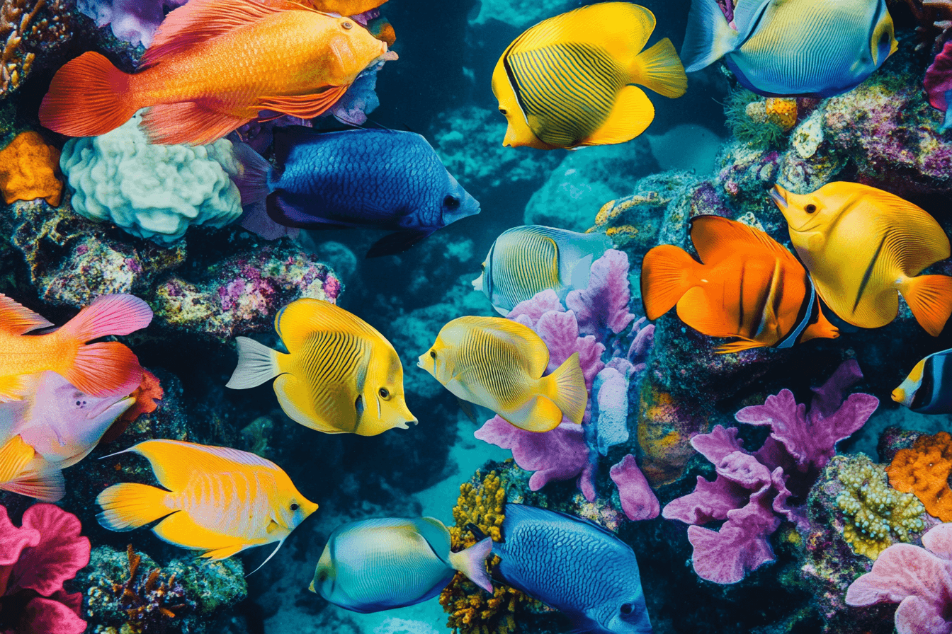 Papier Peint Marin Décoration Poissons Tropicaux