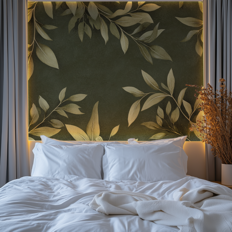 Papier peint vintage motif feuille chambre tendanc