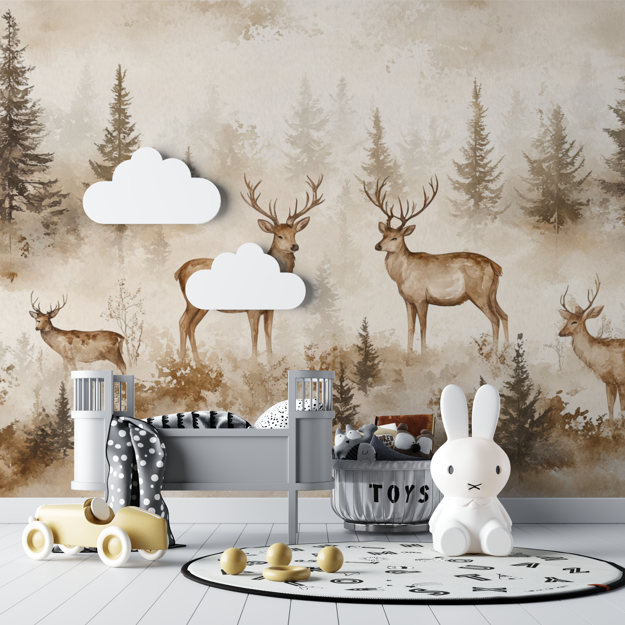 Papier peint animaux foret et cerf royal bebe tipi