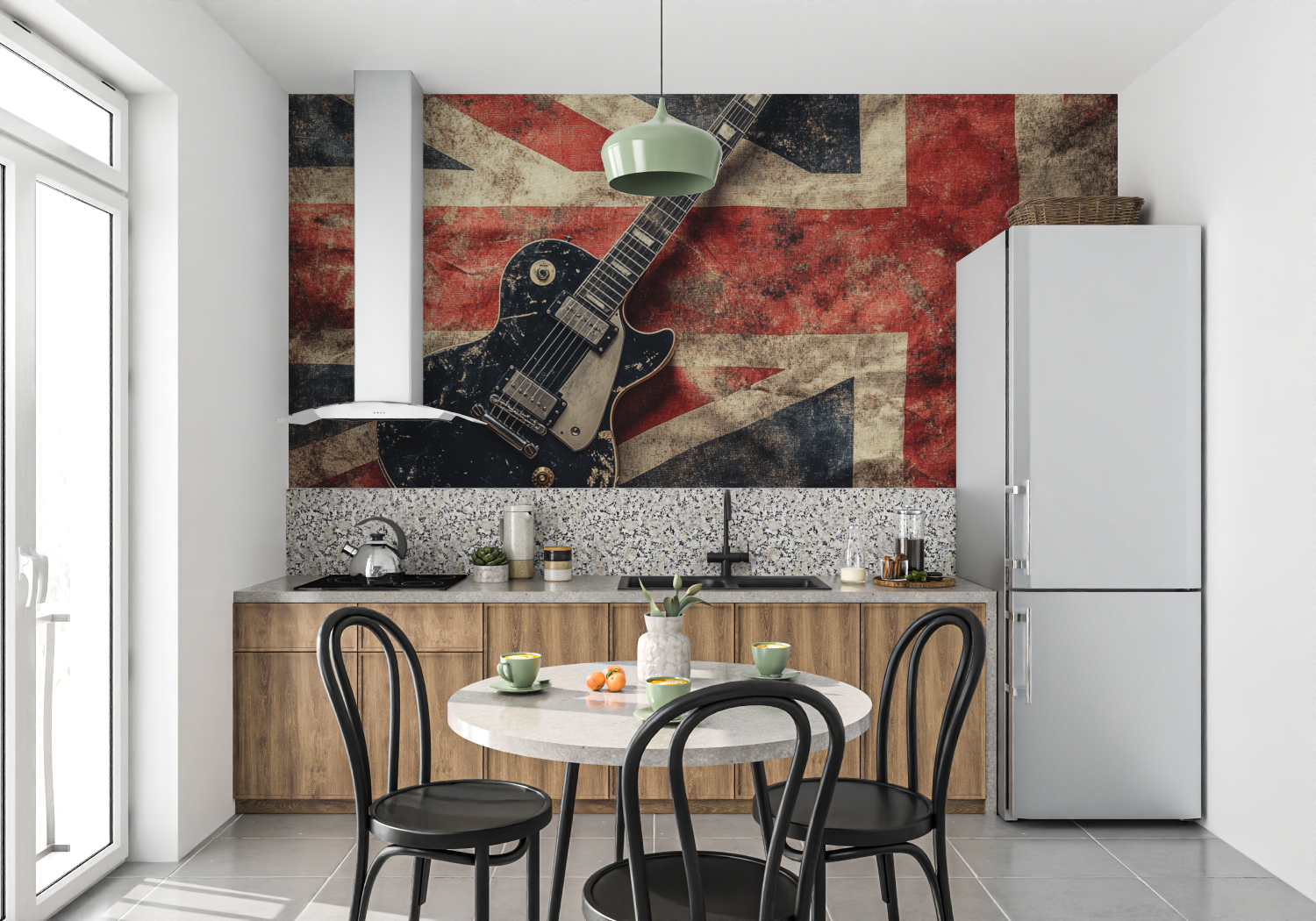 Papier peint guitare union jack mur cuisine