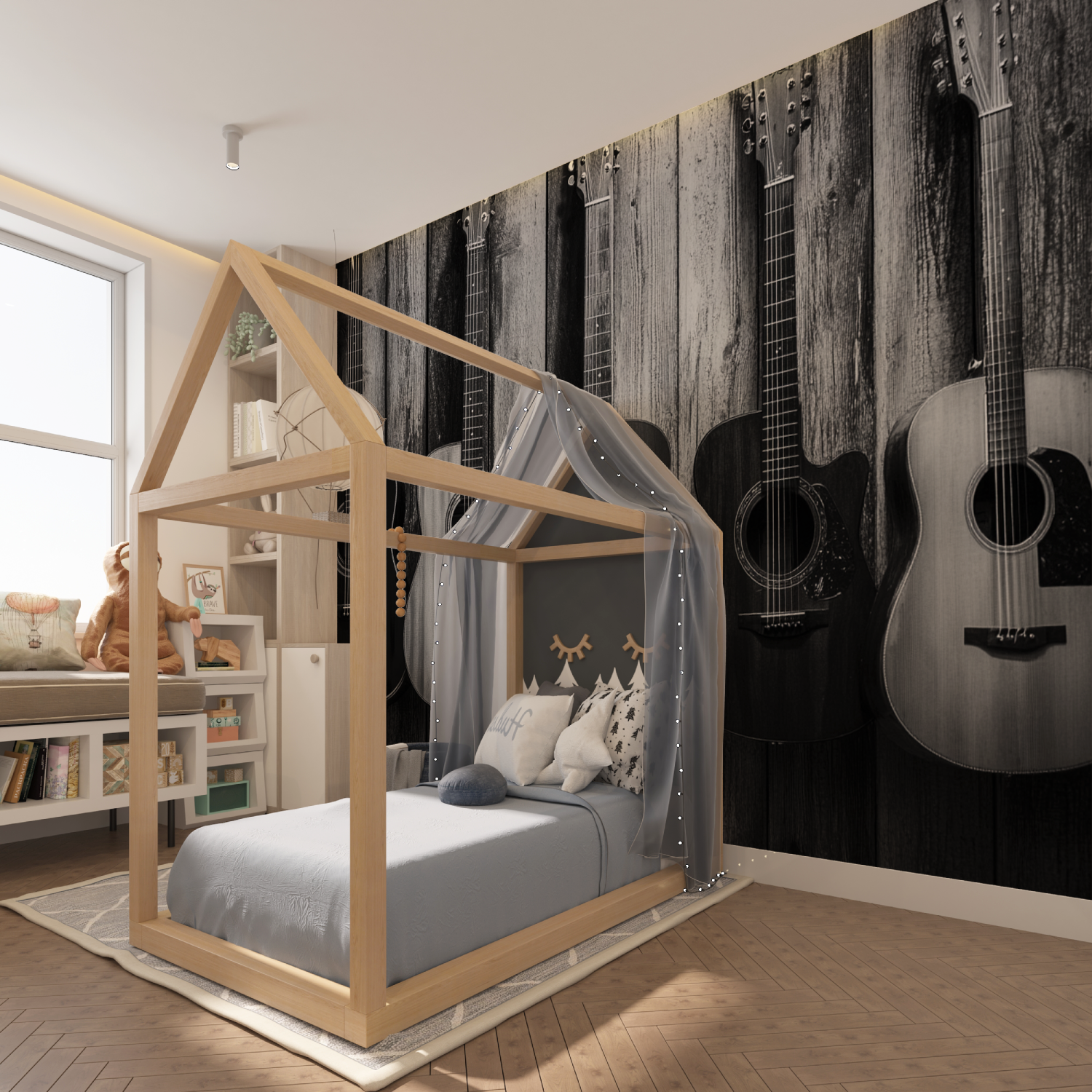 Papier peint guitare noir et blanc tapisserie hero