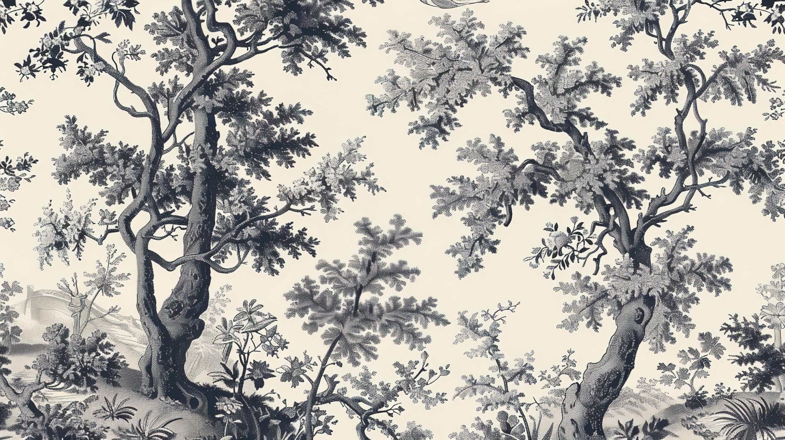 Papier Peint Toile De Jouy Noir Et Beige