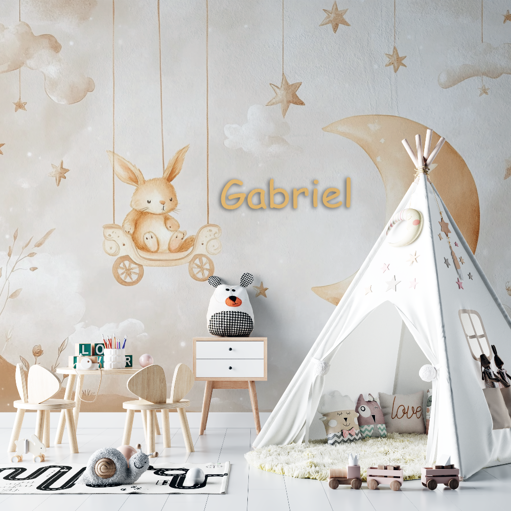 Papier peint prenom lapin chambre bebe