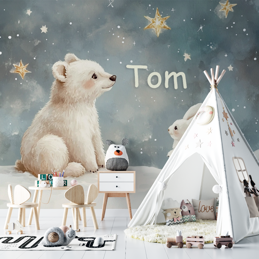 Papier peint prenom ours chambre bebe