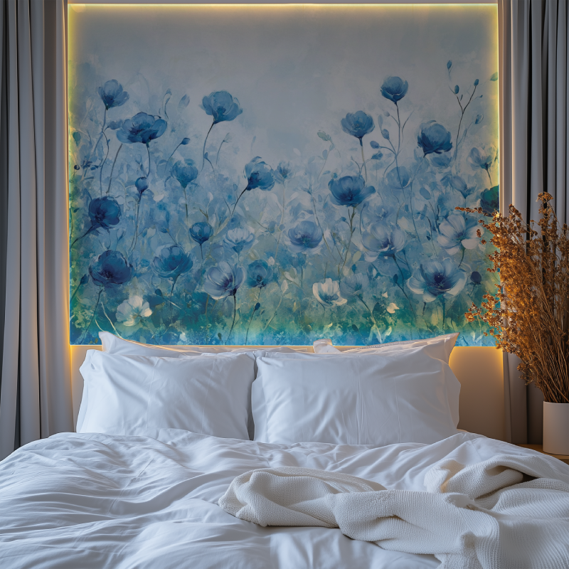 Papier peint fleur bleue chambre premium