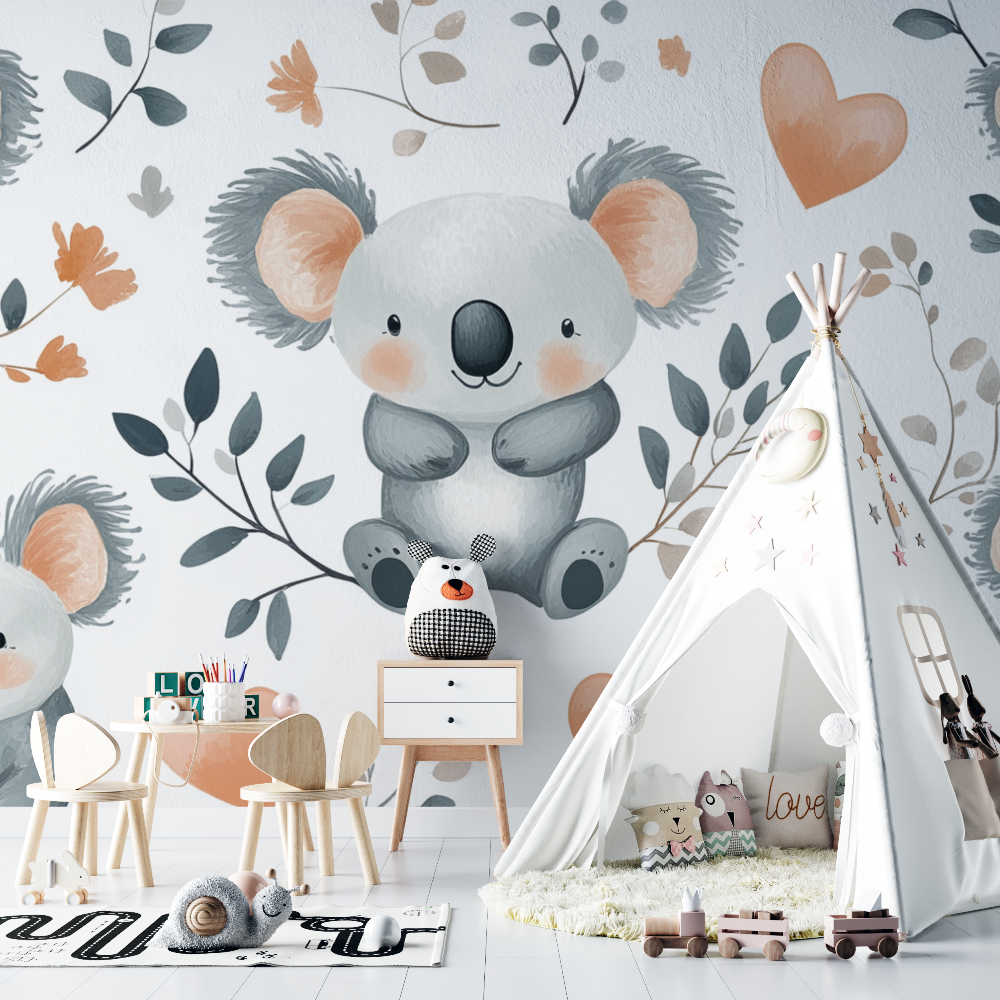 Papier peint koala et petits curs chambre bebe