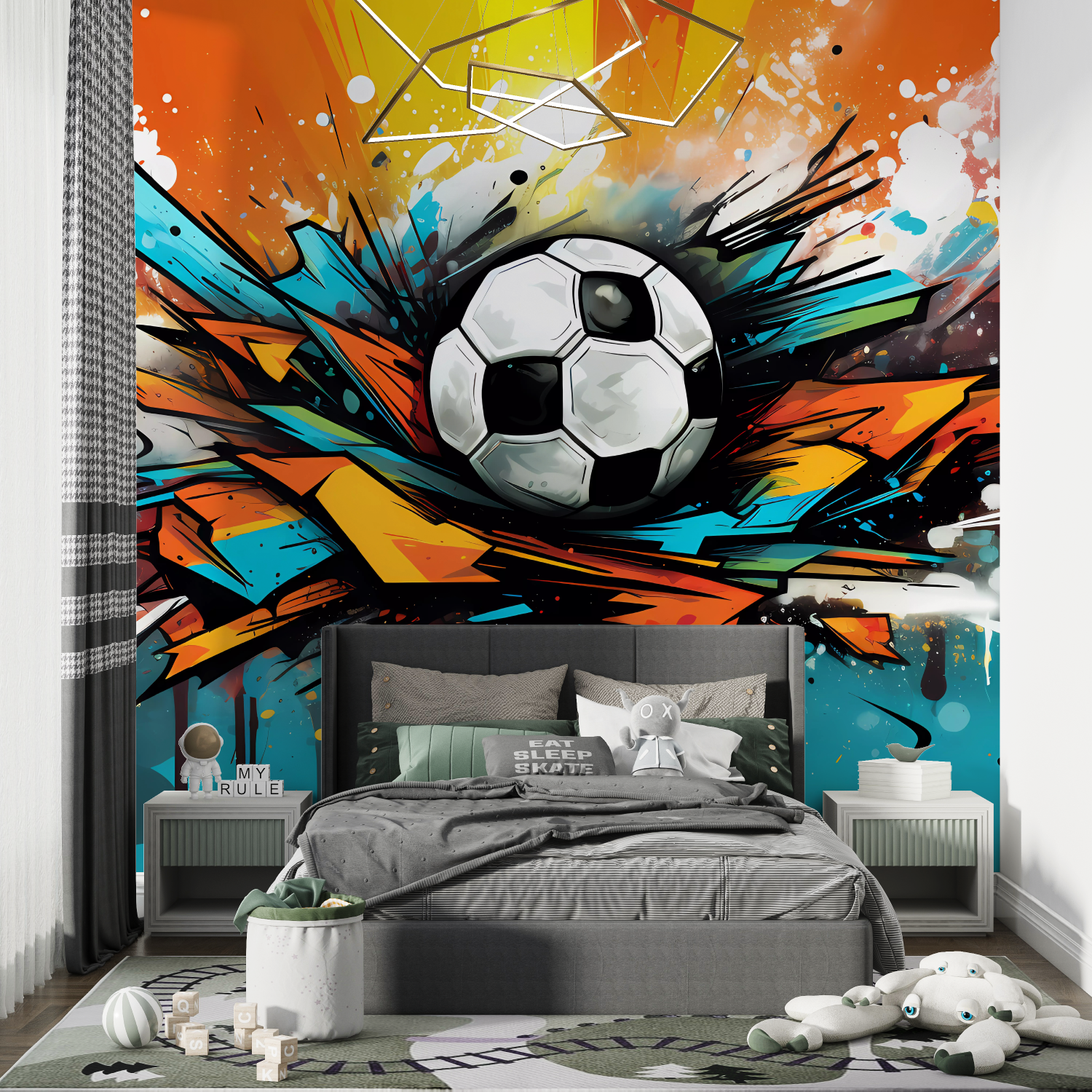 Papier peint graffiti ballon foot chambre de garcon