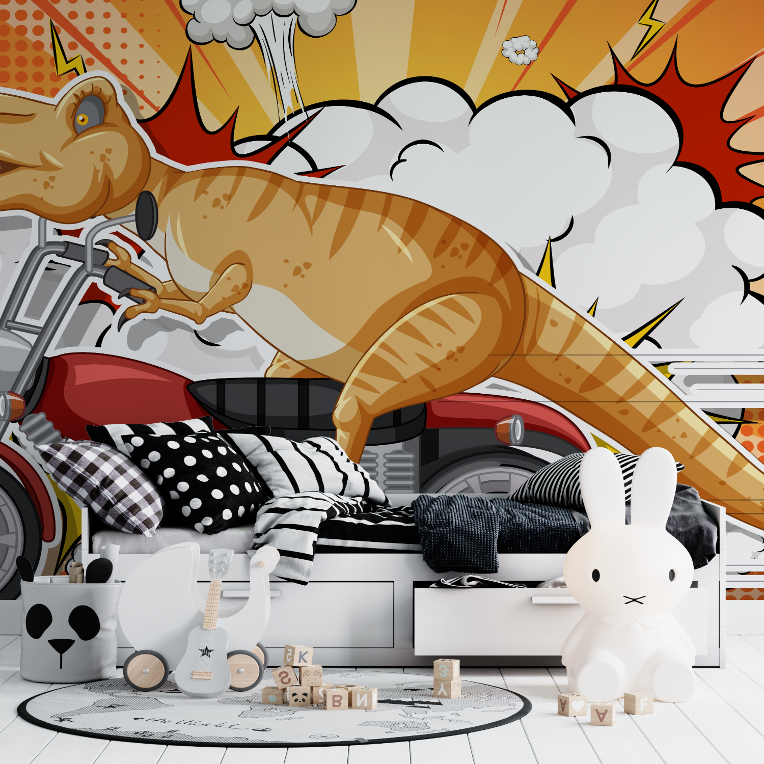 Papier peint dinosaure moto tapisserie ado