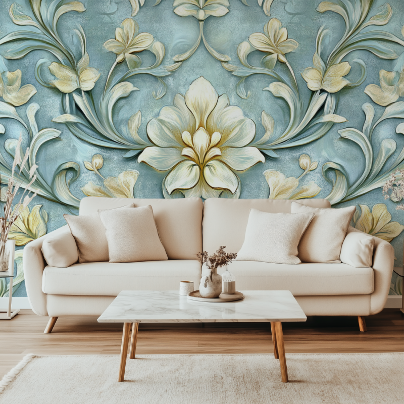 Papier peint fleur art nouveau canape simple