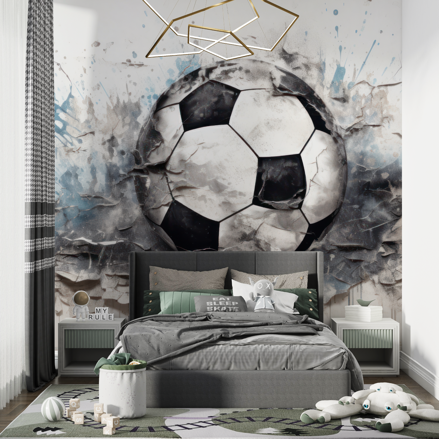 Papier peint 3d foot graffiti chambre de garcon