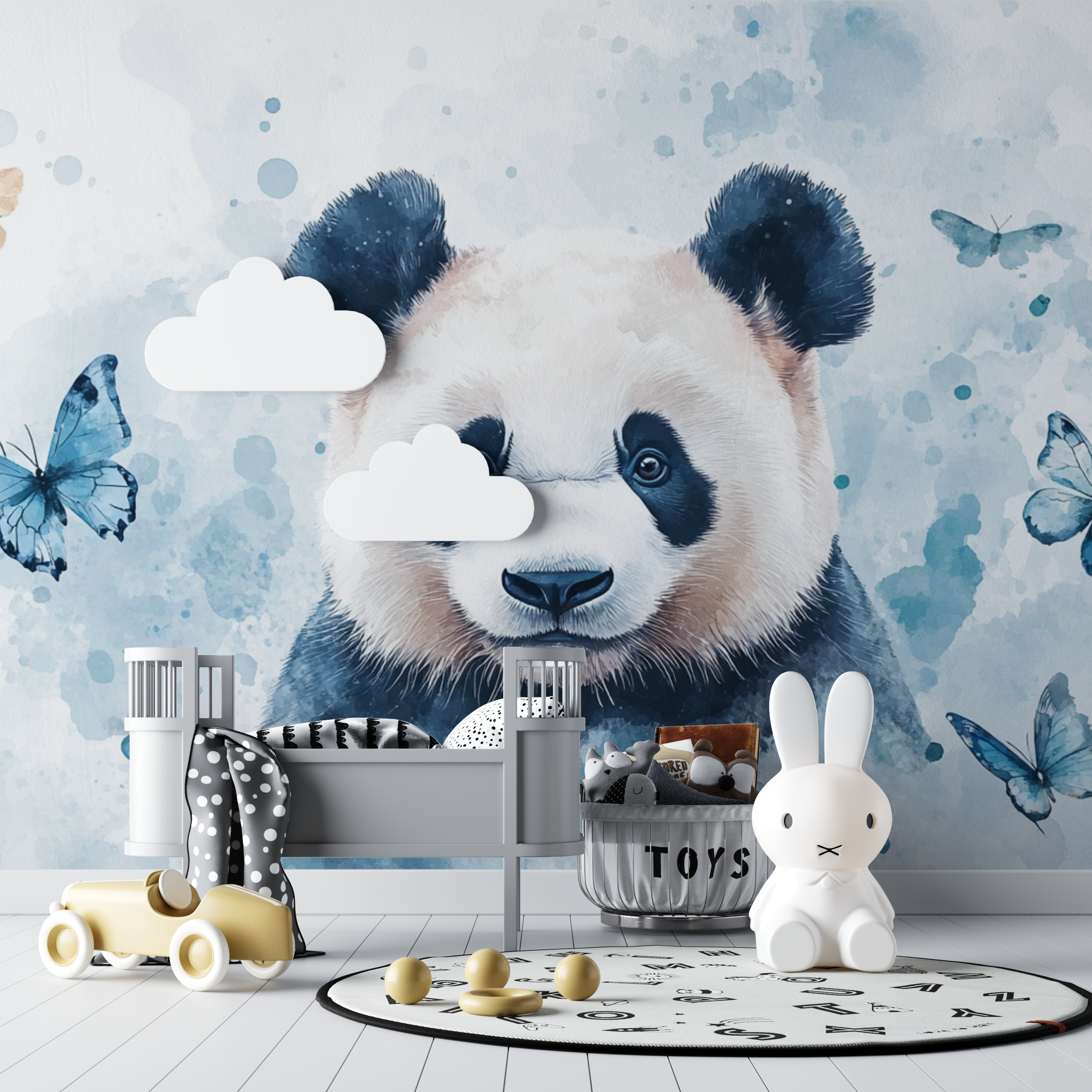 Papier peint panda et papillons bebe tipi