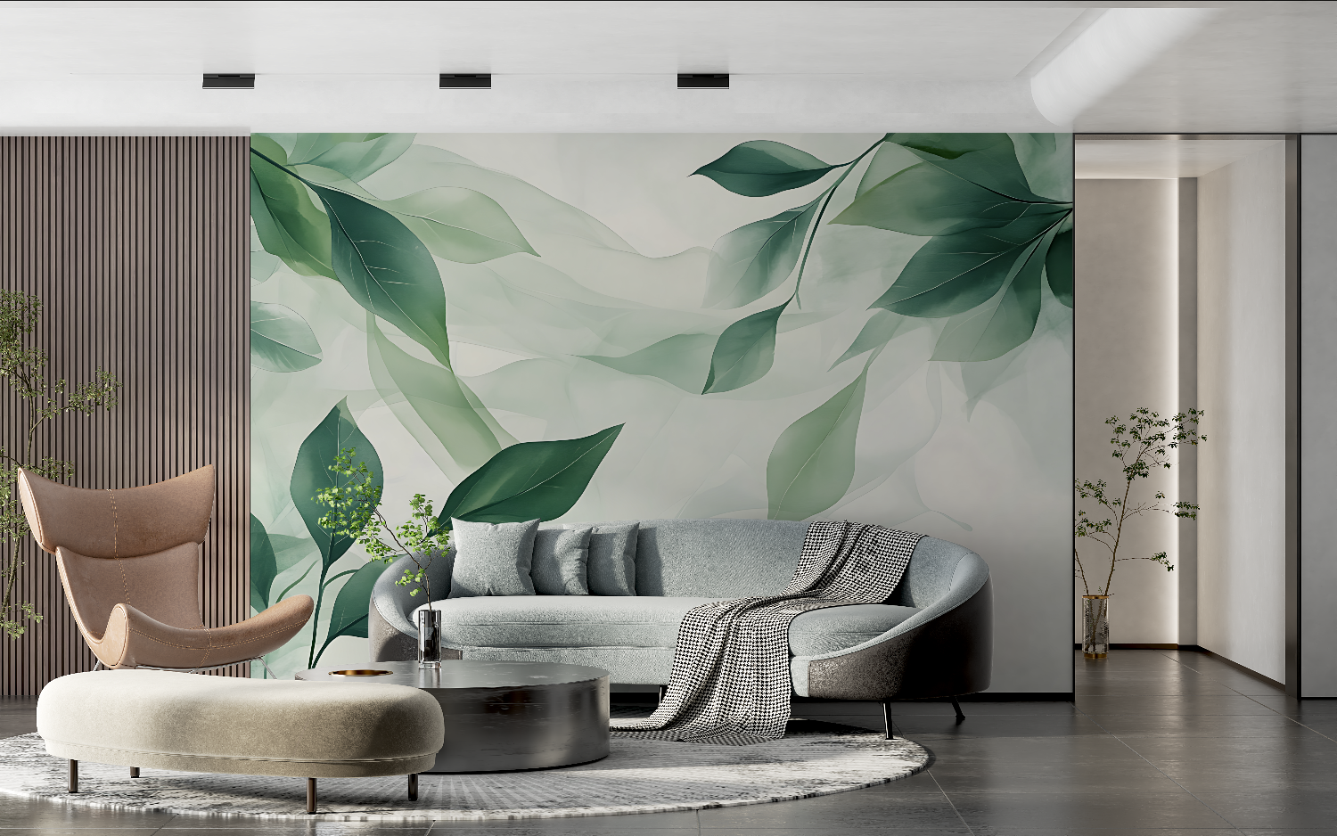 Papier peint aquarelle feuilles vertes tendance 2024