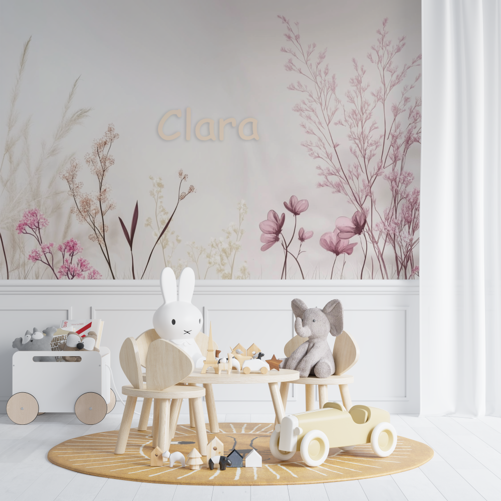 Papier peint prenom feuillage fille chambre de bebe