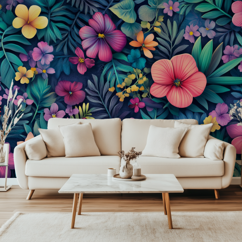Papier peint fleur de jungle canape simple