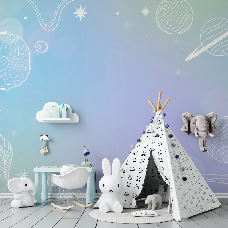 Papier peint chambre espace pastel tapisserie murs