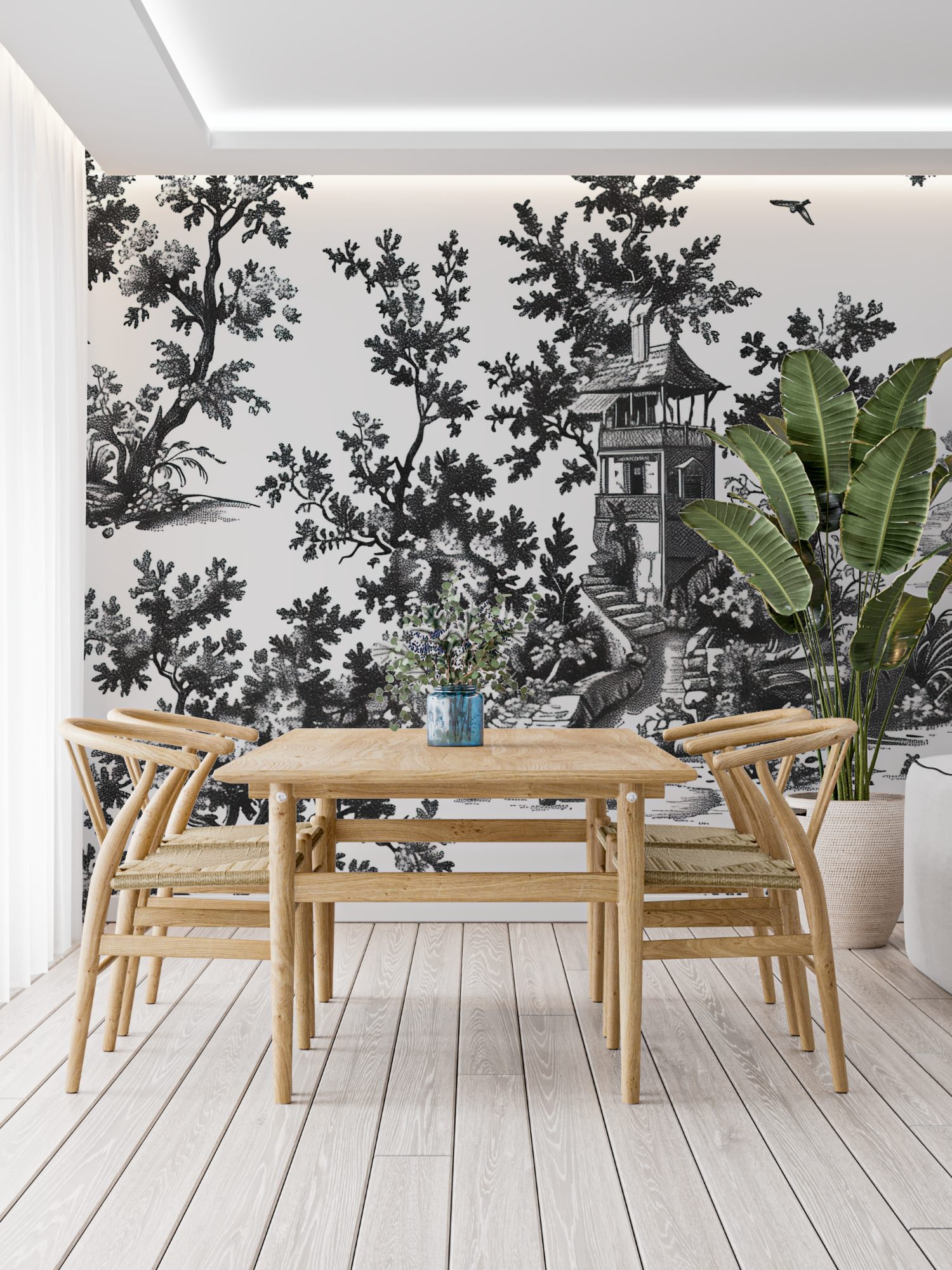 Papier Peint Toile De Jouy Blanc Noir - francais