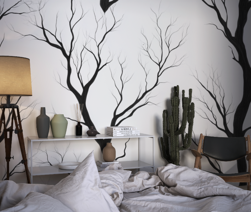 Papier peint arbre noir et blan...ambre enfant chambre dado1