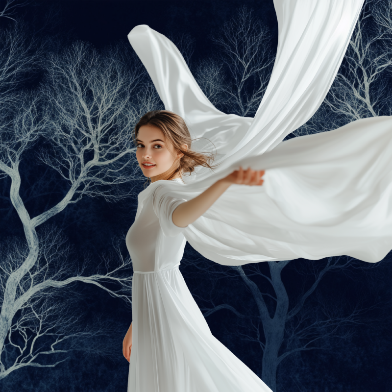 Papier peint arbre blanc nocturne modele