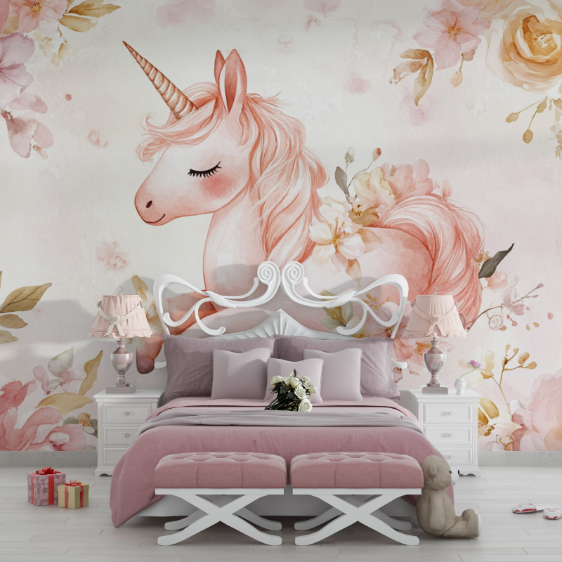 Papier peint licorne chambre en fleur chambre filles