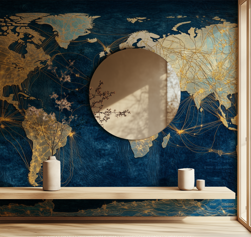 Papier peint carte du monde murale miroir
