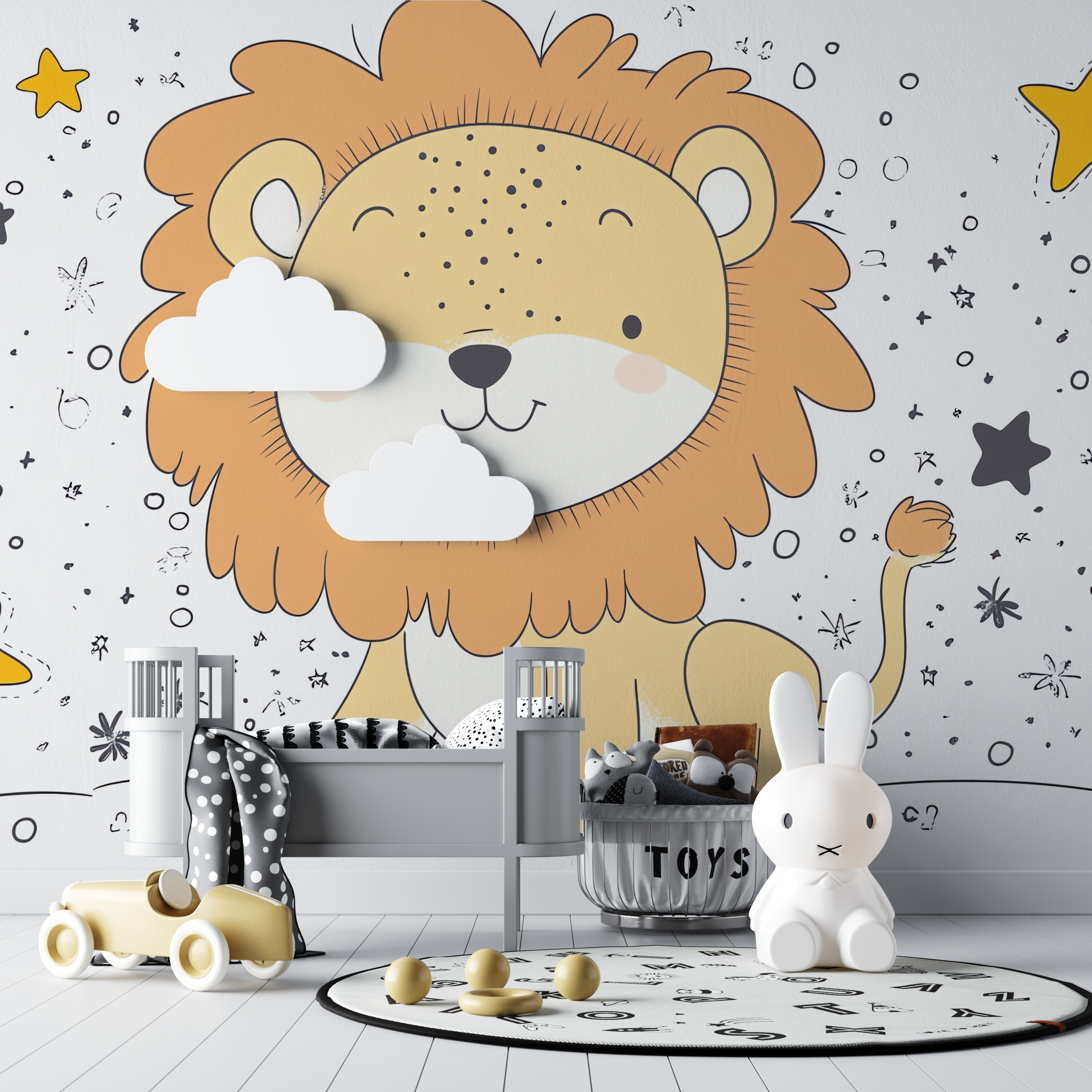Papier peint lion et etoiles bebe tipi