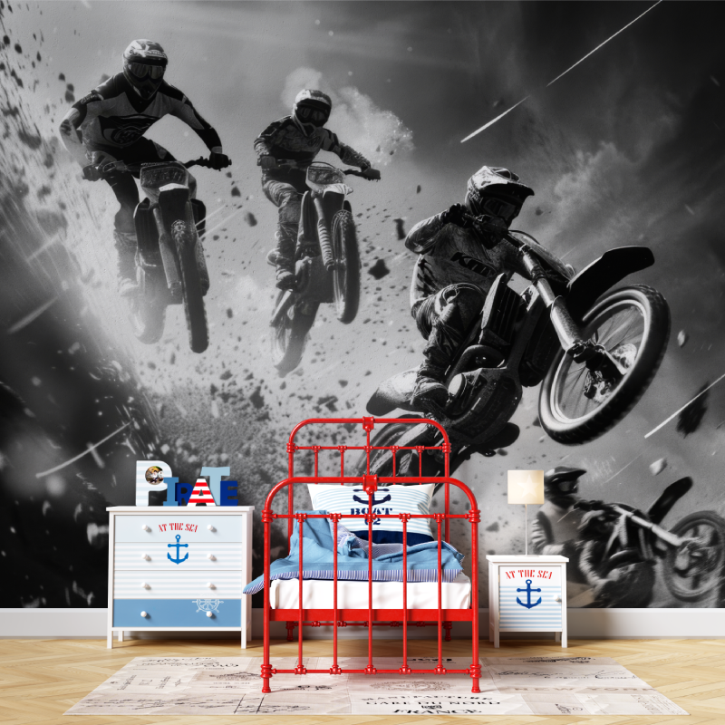 Papier peint moto cross noir et blanc garcon567