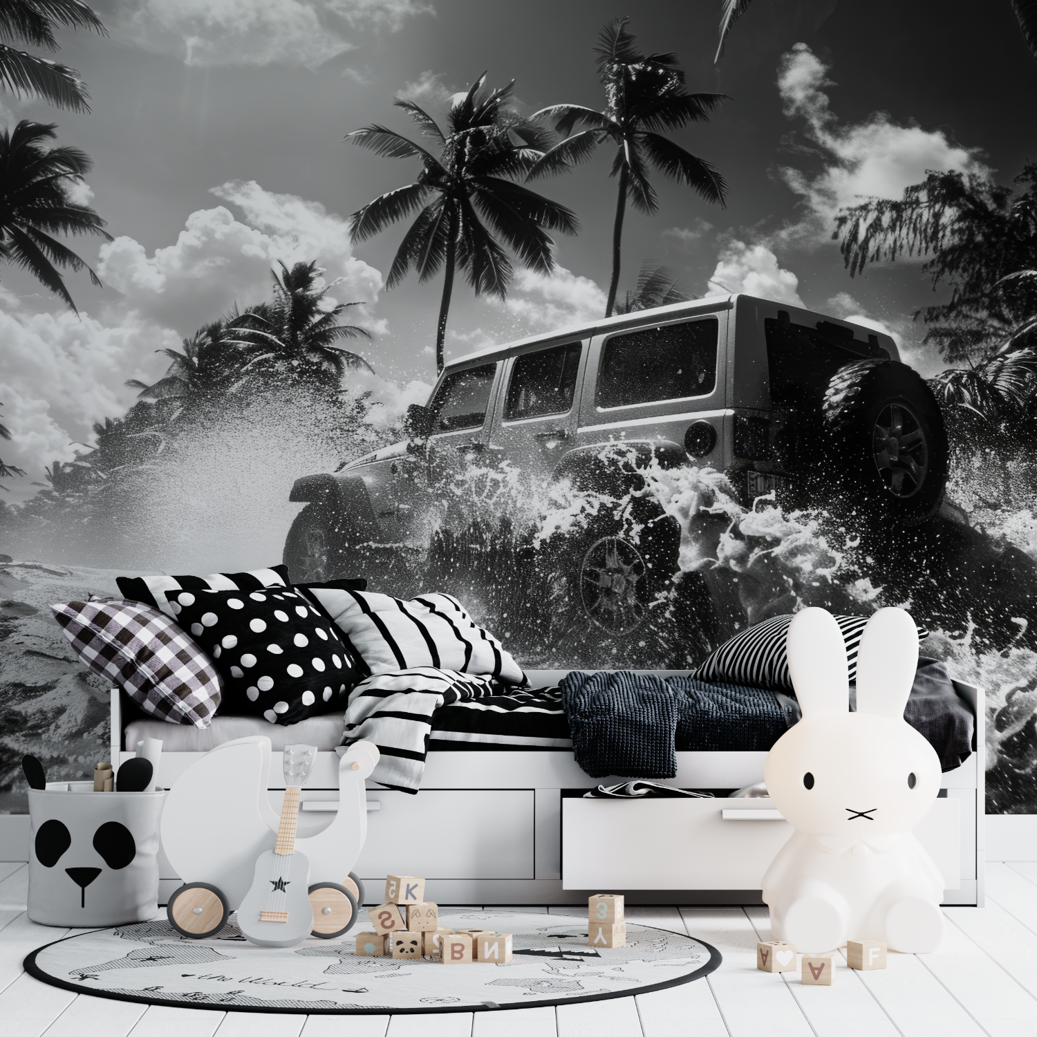 Papier peint noir et blanc rally miami tapisserie ado