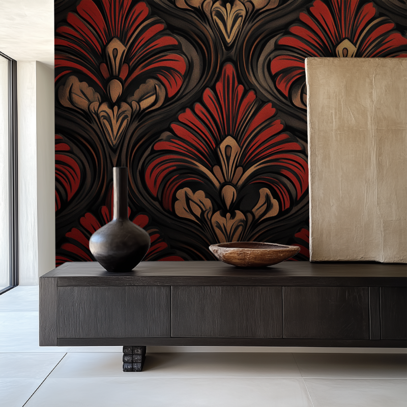 Papier peint vintage rouge et noir salle manger papier