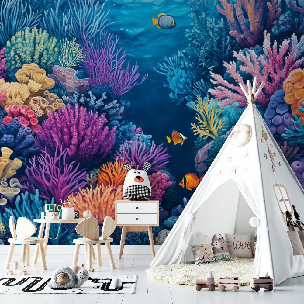 Papier peint marin recifs coral...ssons colores chambre bebe