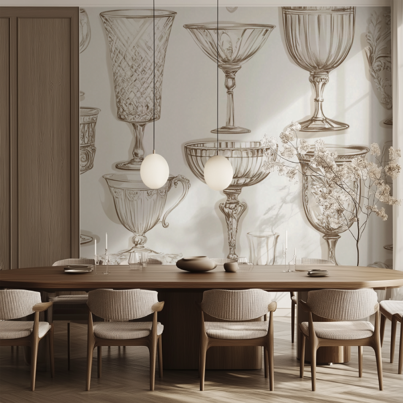 Papier peint vintage verre deau blanc salle manger tendance