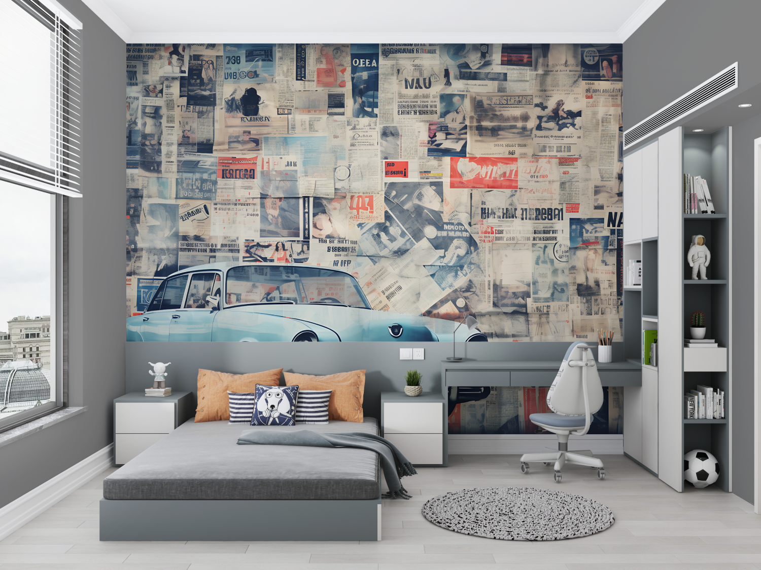 Papier peint mural voiture vintage chambre petit