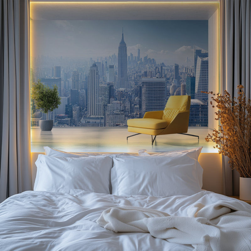 Papier peint trompe loeil ville chambre premium