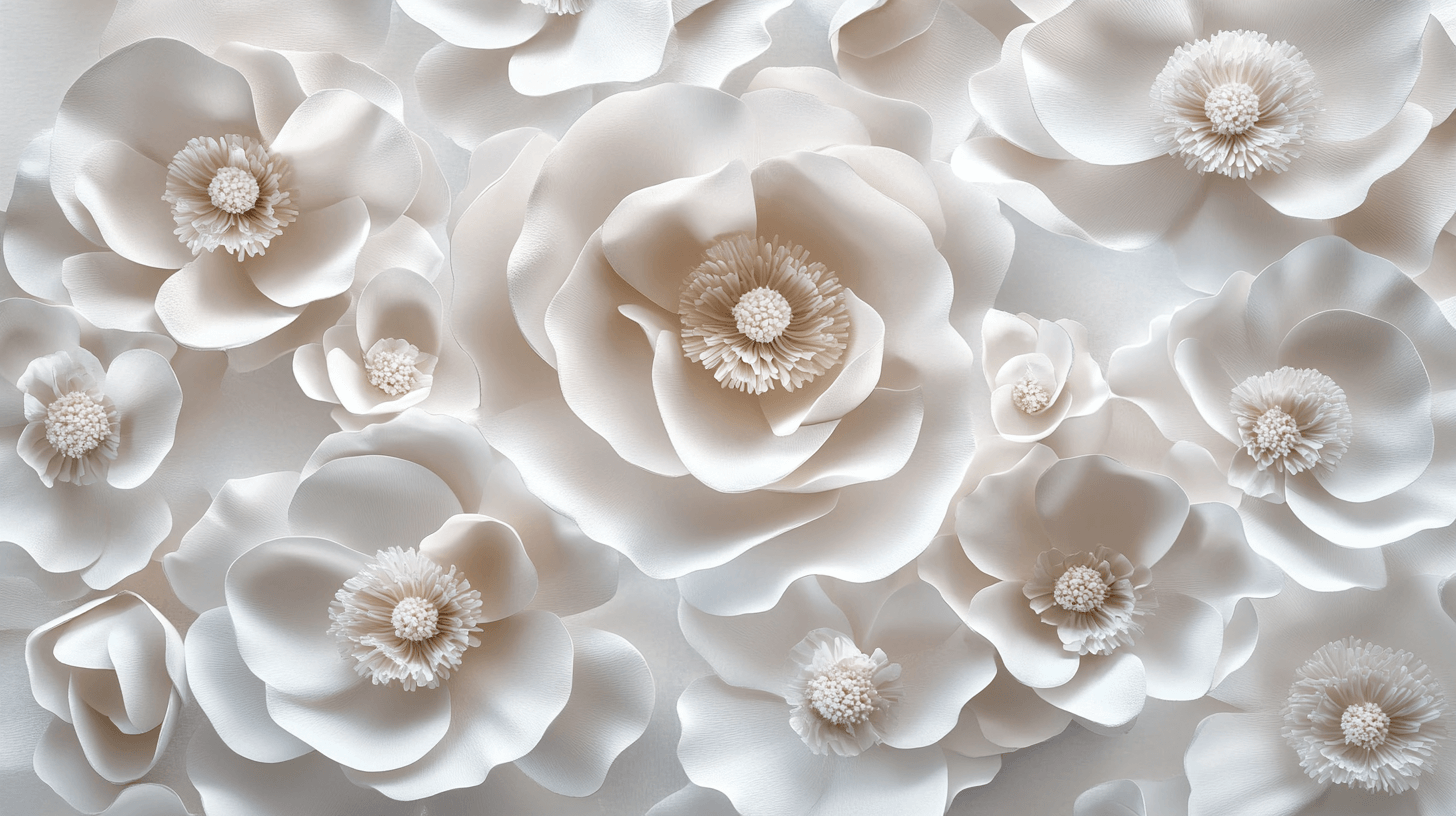 Papier Peint Fleur Blanche en Relief