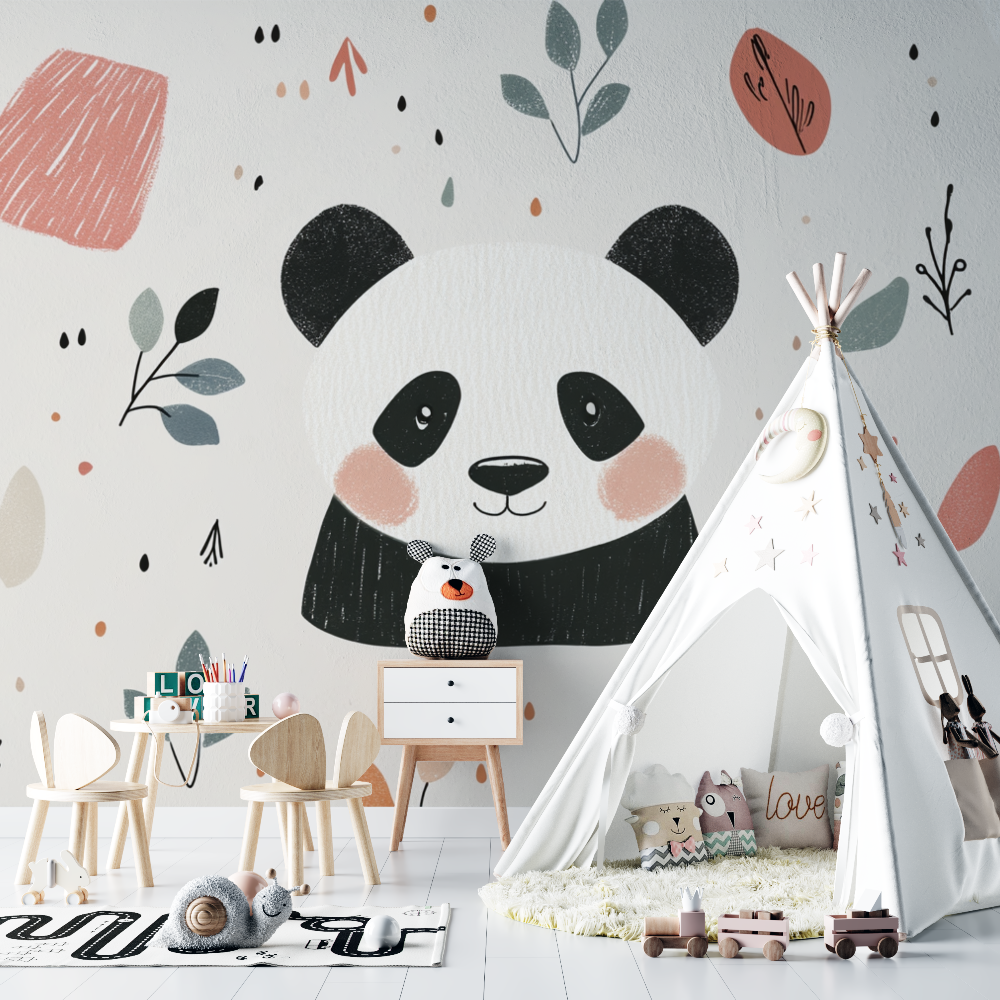 Papier peint panda et motifs nordiques chambre bebe