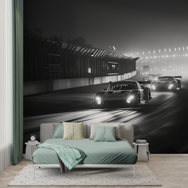 Papier peint voiture de course noir et blanc murs