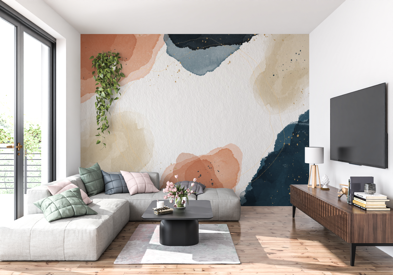 Papier peint aquarelle taches designs panoramique 4murs