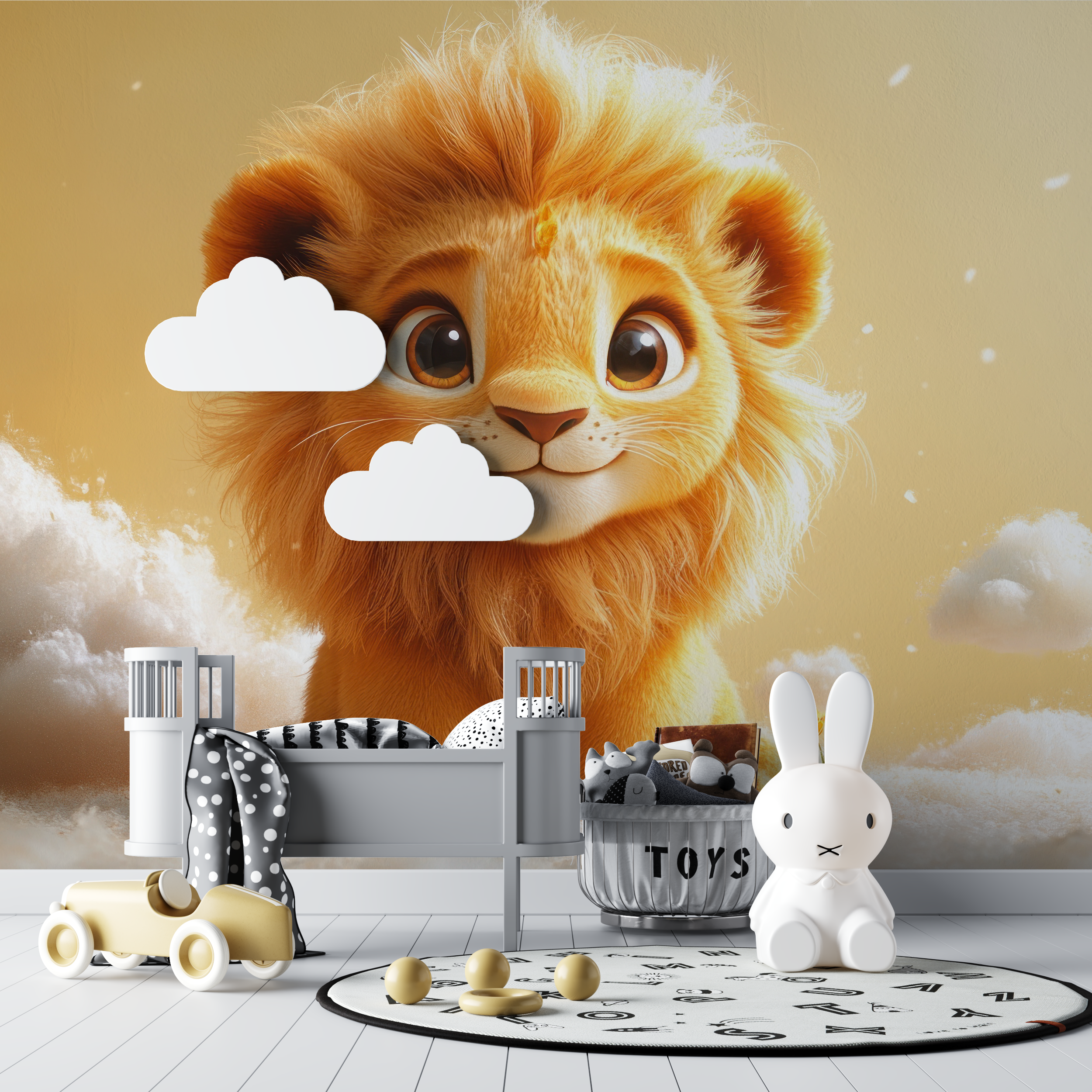 Papier peint lion et nuages bebe tipi