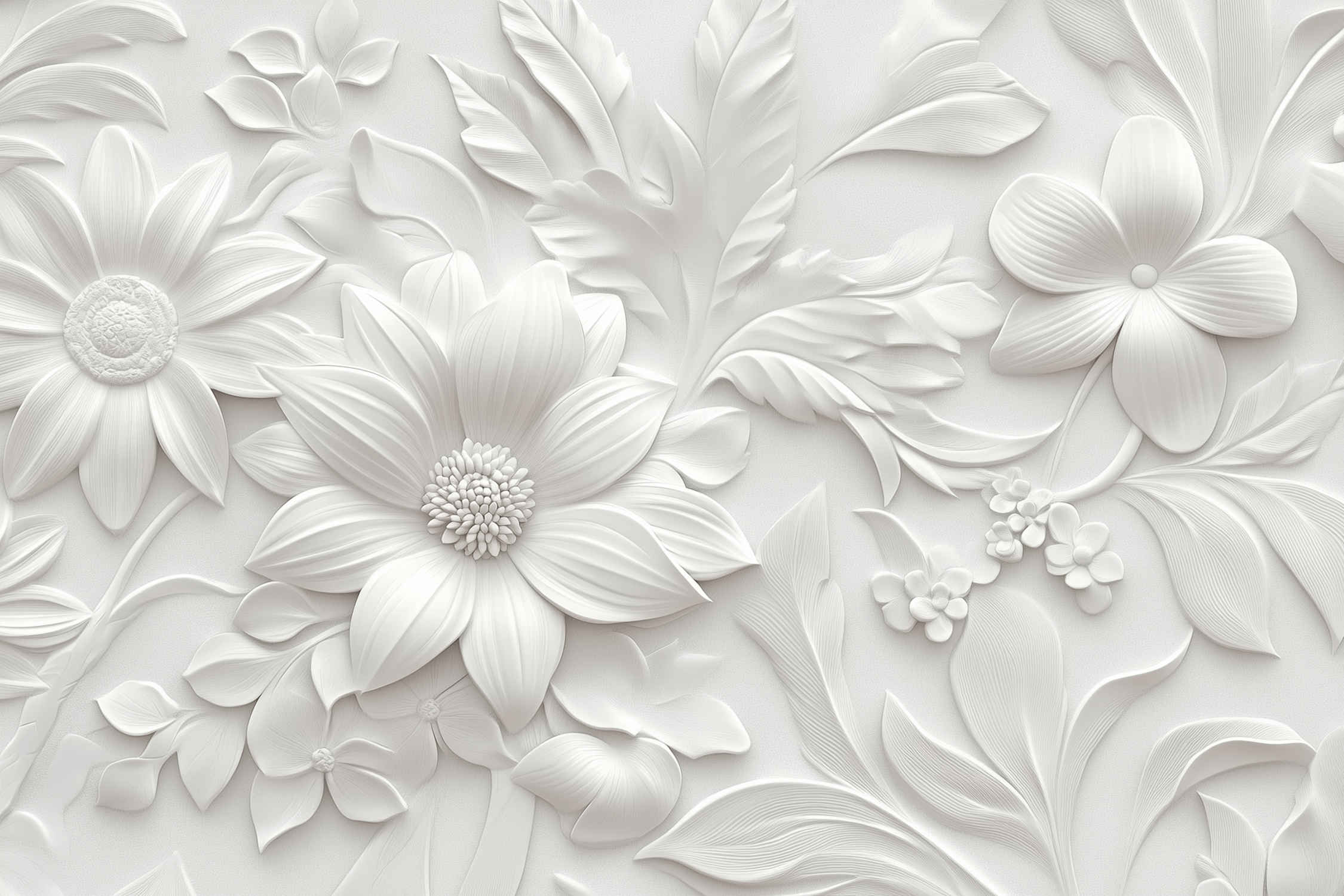 Big 3D White Flowers Mural Wallpaper