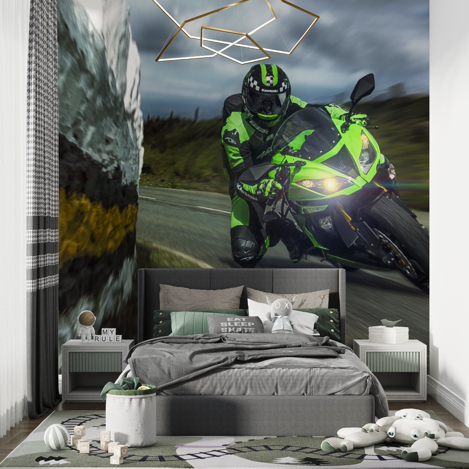 Papier peint moto kawasaki chambre de garcon