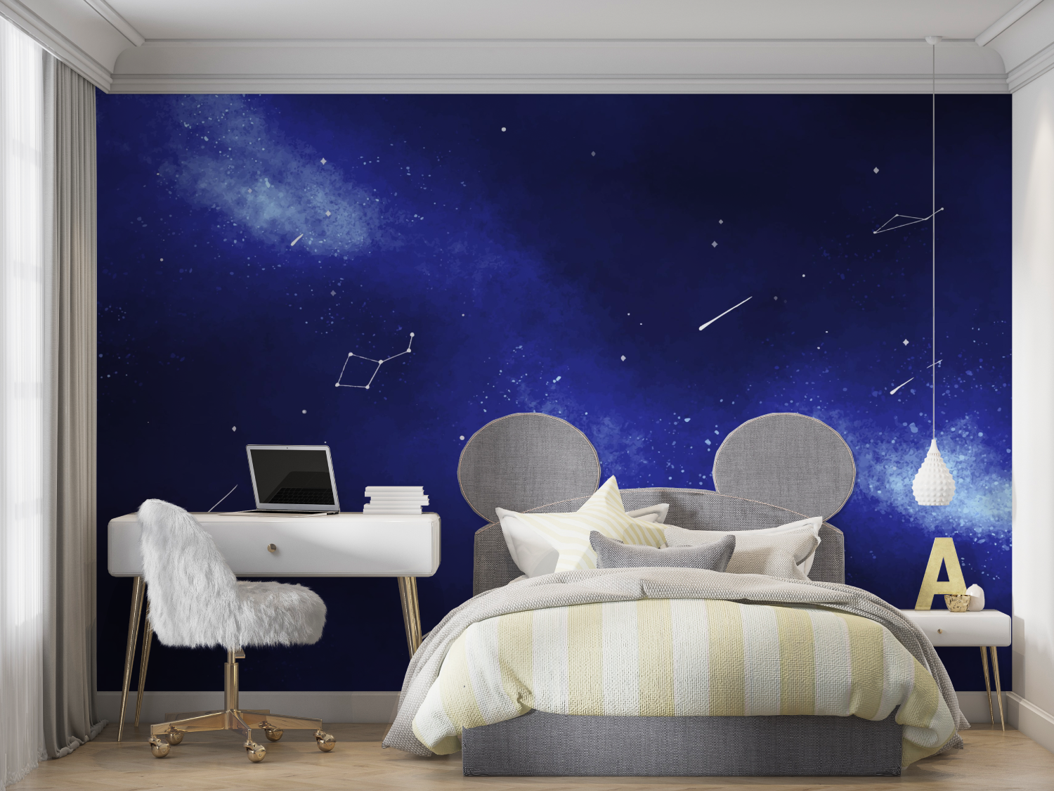 Papier peint bleu espace mur chambre panoramique